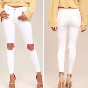 Free People Busted Knee Stretchy Skinny White Jeans Size 25 High Waisted
